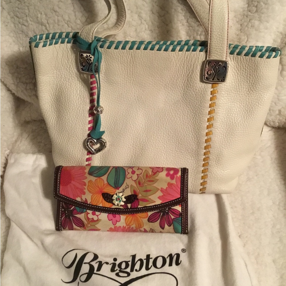 Brighton White Leather Shoulder Bag and Floral Glasses Case